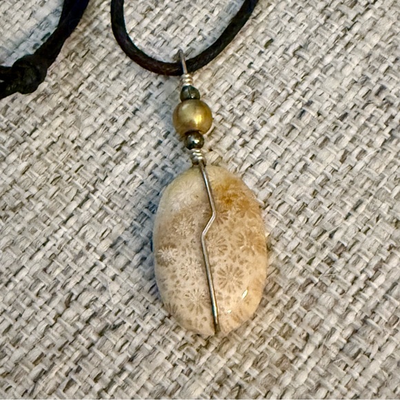 5 for $25!! Natural Coral Fossil Pendant on 18” Adjustable Cord Necklace - Picture 2 of 8